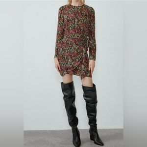 Zara Abstract Print Splatter Faux Wrap Dress XS